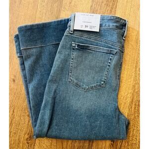 Ann Taylor Petite Pants Denim Blue 12P Cropped Wide Leg Hi Waist NWT